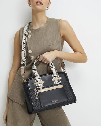 Svart RI Monogram Grab Handle Tote Bag