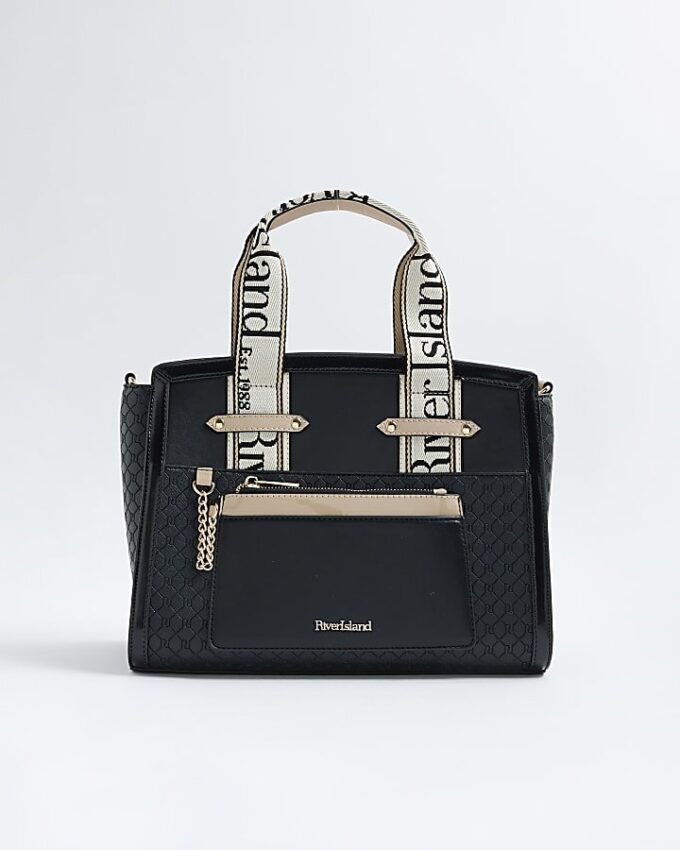 Svart RI Monogram Grab Handle Tote Bag