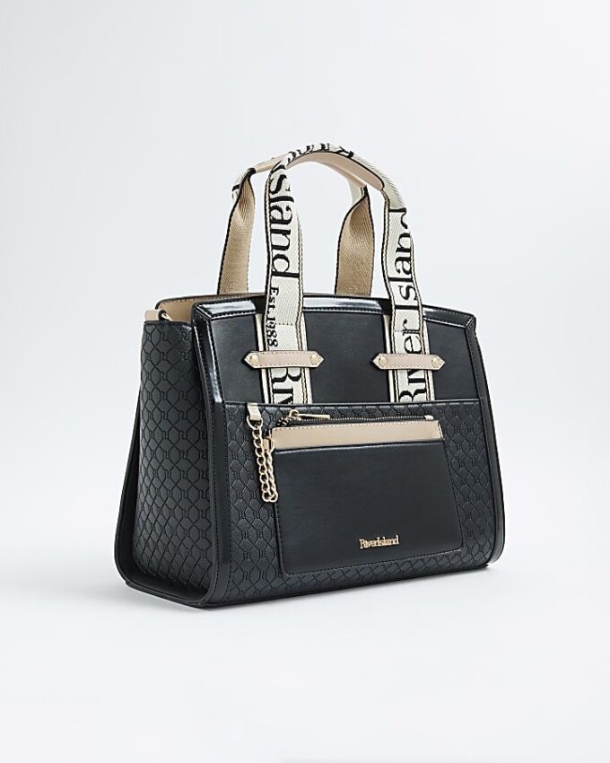 Svart RI Monogram Grab Handle Tote Bag