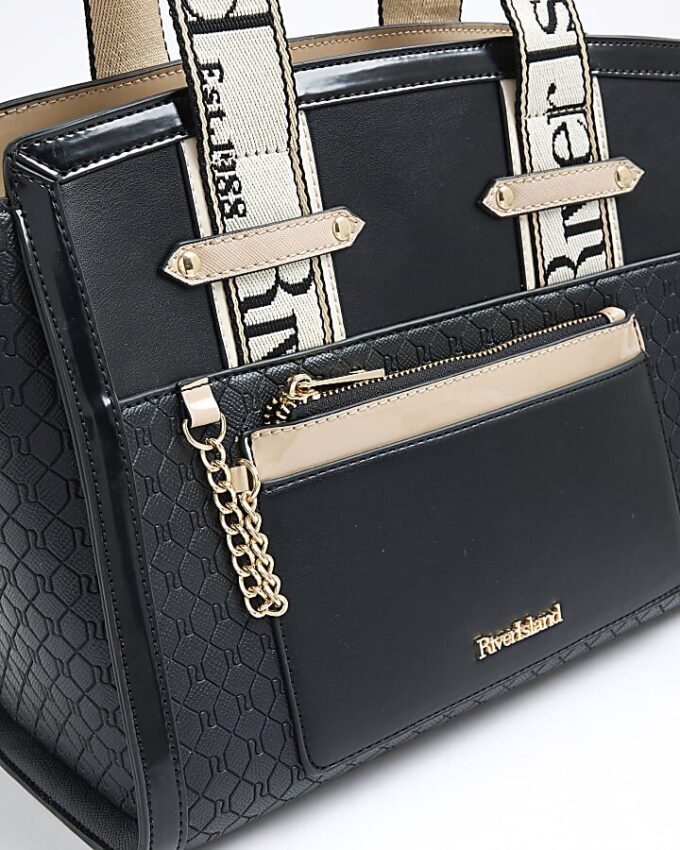 Svart RI Monogram Grab Handle Tote Bag
