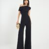 Svart ärmlös asymmetrisk draperad jumpsuit