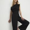 Svart ärmlös asymmetrisk draperad jumpsuit