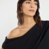 Svart ärmlös asymmetrisk draperad jumpsuit