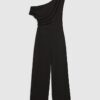 Svart ärmlös asymmetrisk draperad jumpsuit
