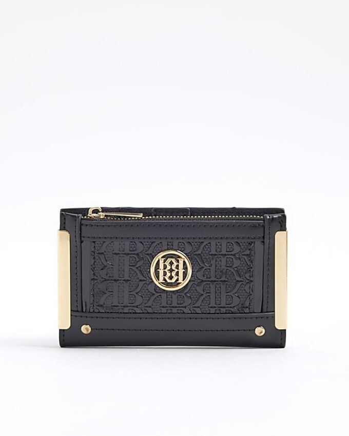 Svart RR-monogrampräglad miniväska