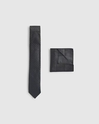 Svart rutmönstrat slips-set