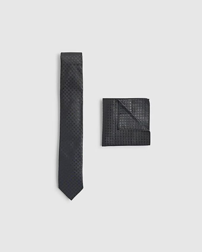 Svart rutmönstrat slips-set