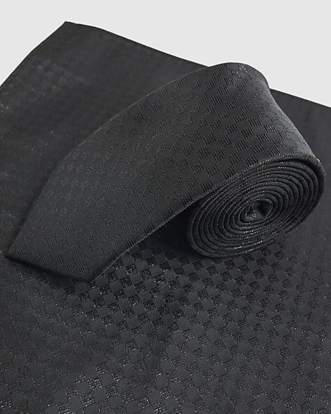 Svart rutmönstrat slips-set