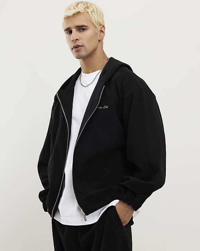 Svart Sanctuaire-hoodie i corduroy med dragkedja