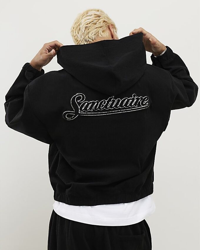 Svart Sanctuaire-hoodie i corduroy med dragkedja