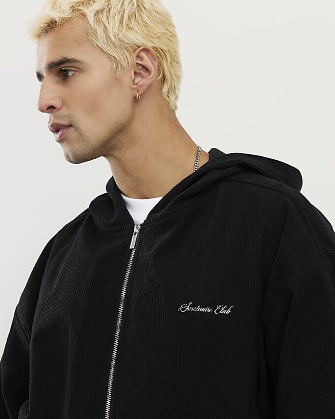 Svart Sanctuaire-hoodie i corduroy med dragkedja