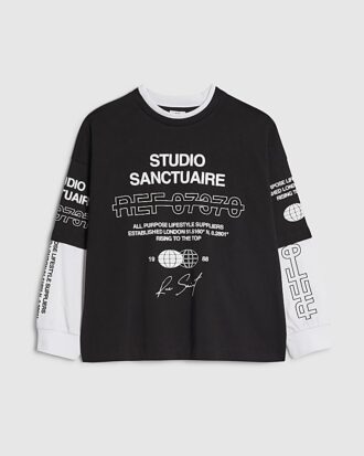 Svart Sanctuaire-T-shirt med dubbla lager för pojkar