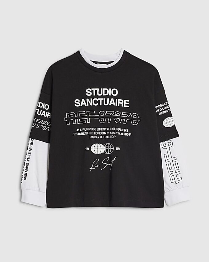 Svart Sanctuaire-T-shirt med dubbla lager för pojkar