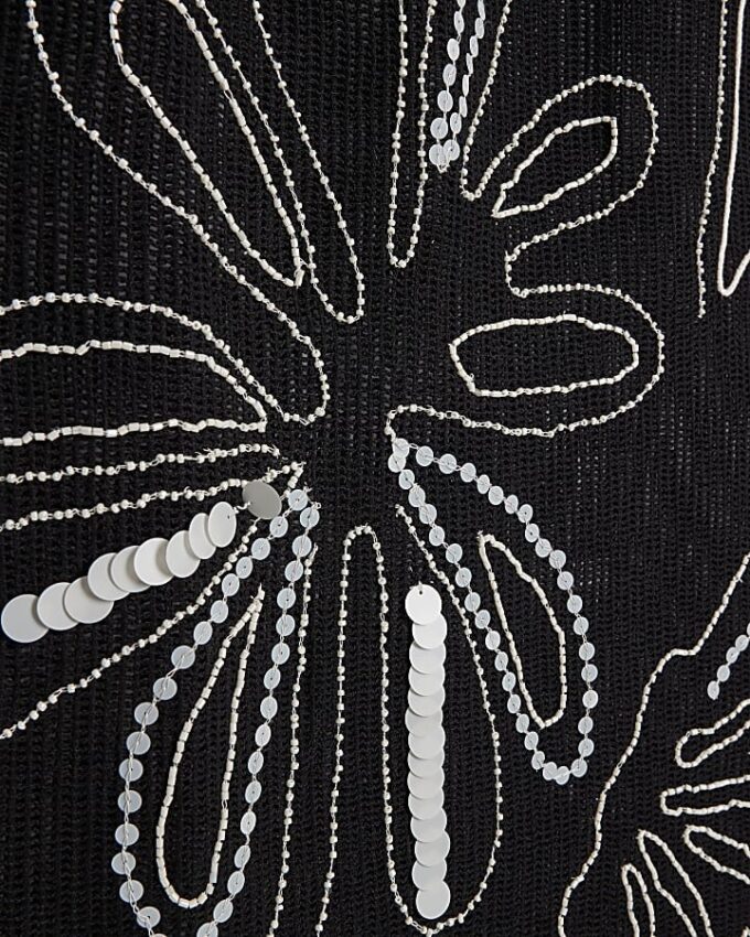Svart sarong med broderad palm