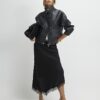 Svart satin asymmetrisk midikjol med spetsar