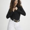 Svart satin långärmad slim fit-skjorta