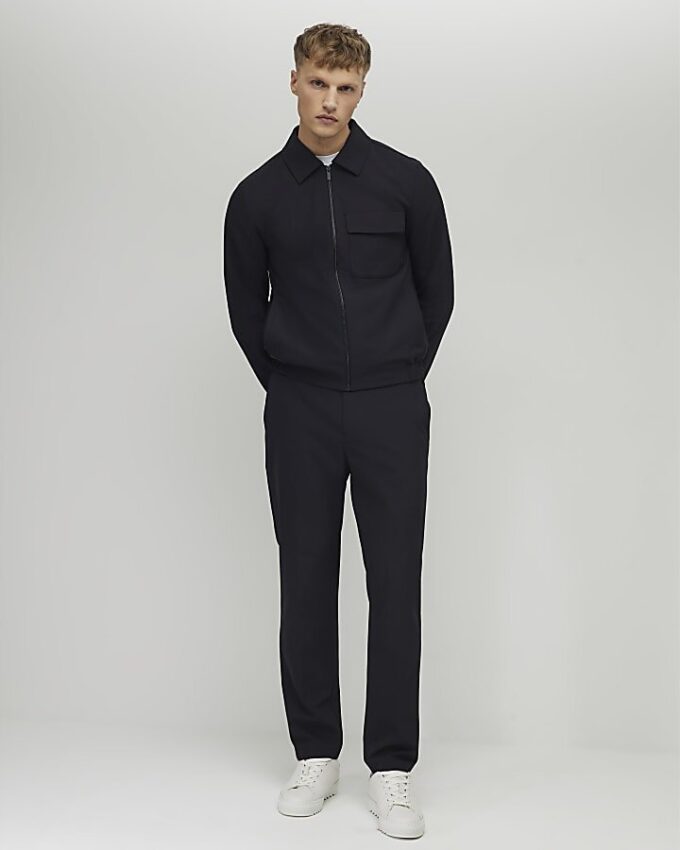 Svart Skinny Fit Harrington-jacka