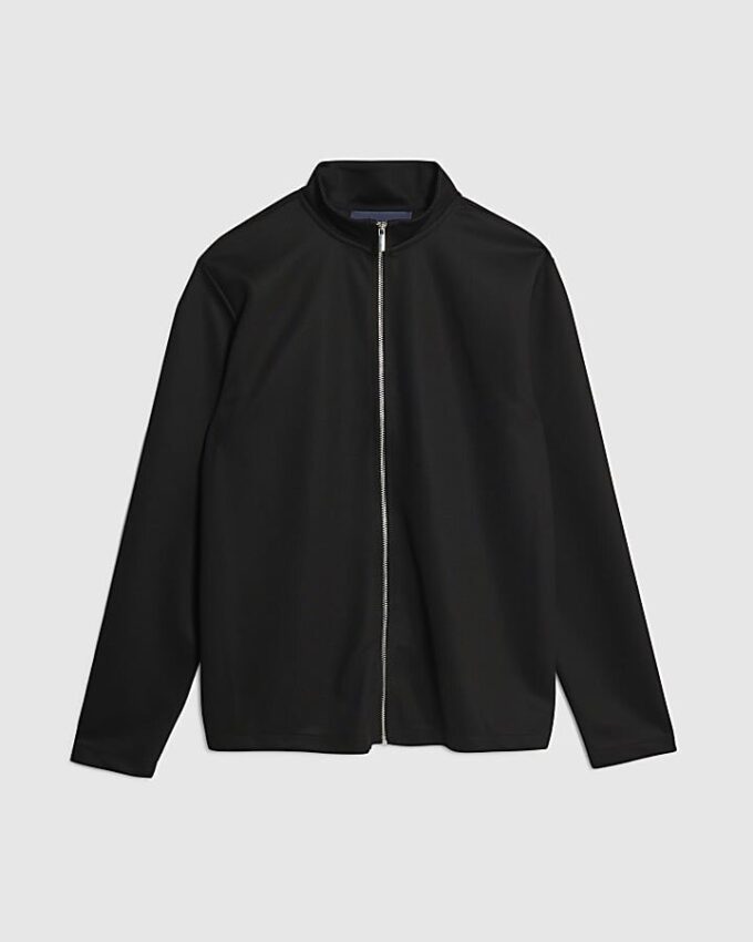 Svart slim fit-jacka i piké med trattkrage