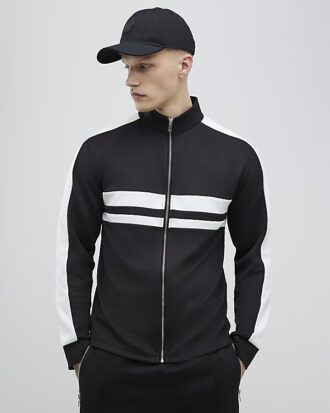 Svart slim fit-jacka med ränder och trattkrage