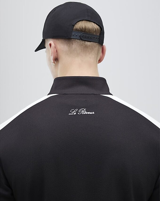 Svart slim fit-jacka med ränder och trattkrage