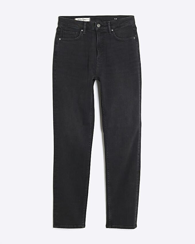 Svart slim fit-jeans med hög midja och ankellängd