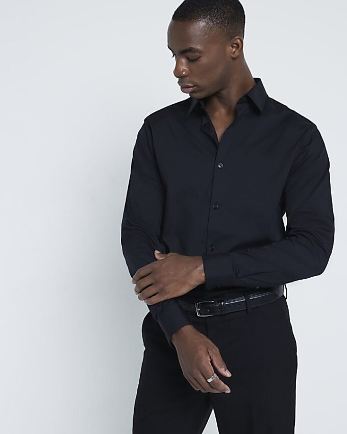 Svart slim fit långärmad skjorta