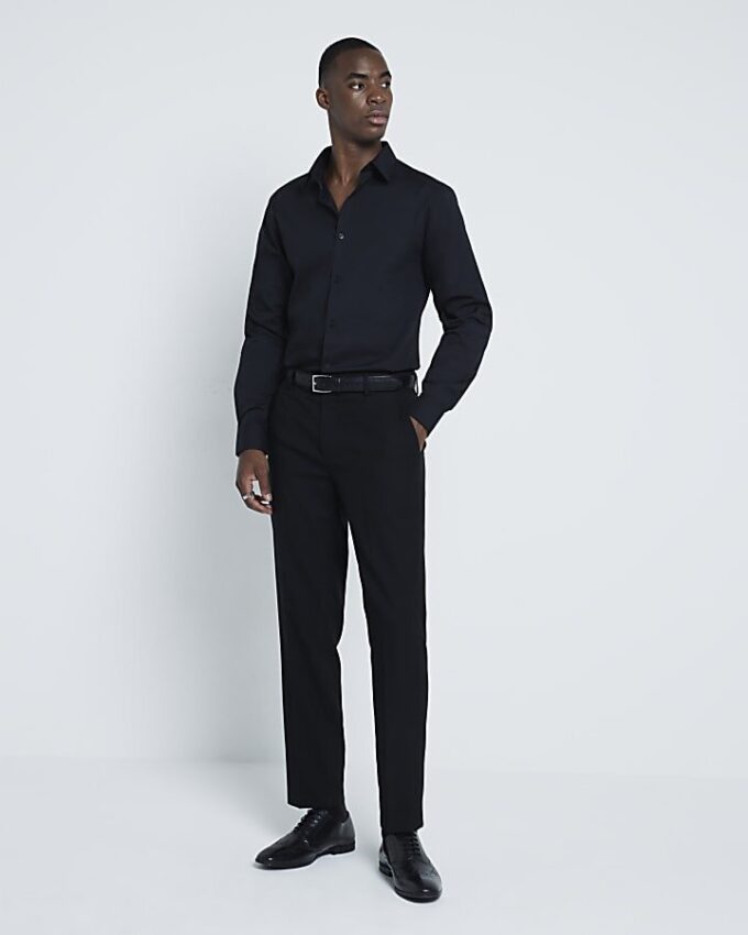 Svart slim fit långärmad skjorta