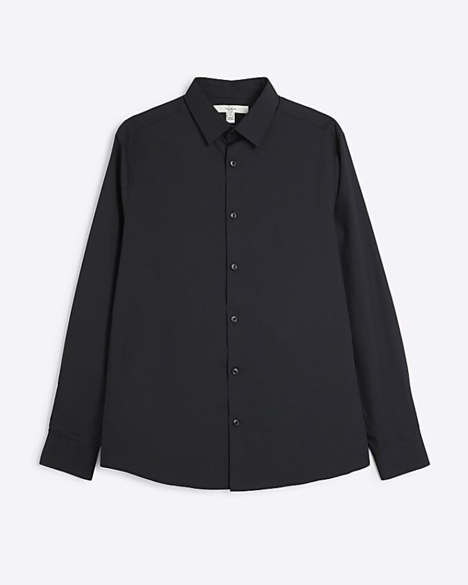 Svart slim fit långärmad skjorta