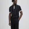Svart slim fit-polotröja med nålstreck
