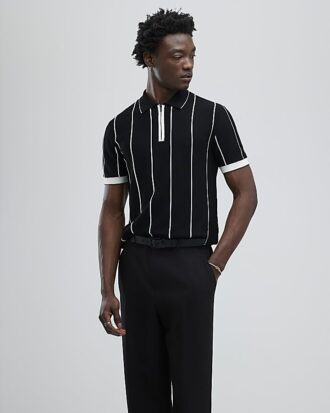 Svart slim fit-polotröja med nålstreck