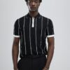 Svart slim fit-polotröja med nålstreck
