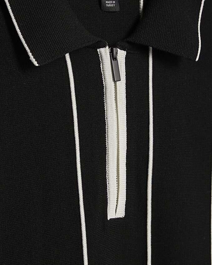 Svart slim fit-polotröja med nålstreck