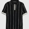 Svart slim fit-polotröja med nålstreck