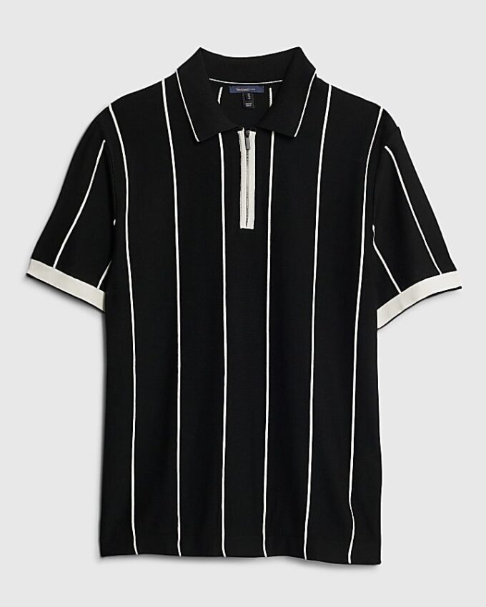 Svart slim fit-polotröja med nålstreck