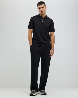Svart slim fit-polotröja med struktur