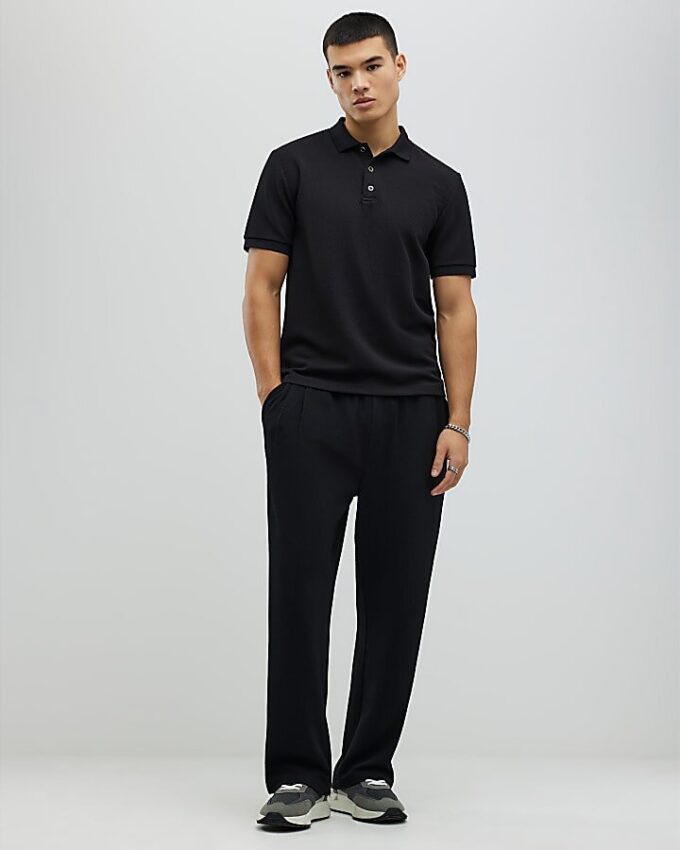 Svart slim fit-polotröja med struktur