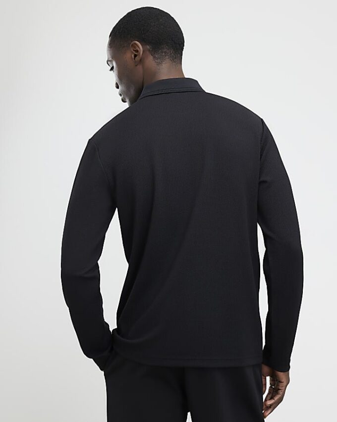 Svart slim fit-polotröja med struktur