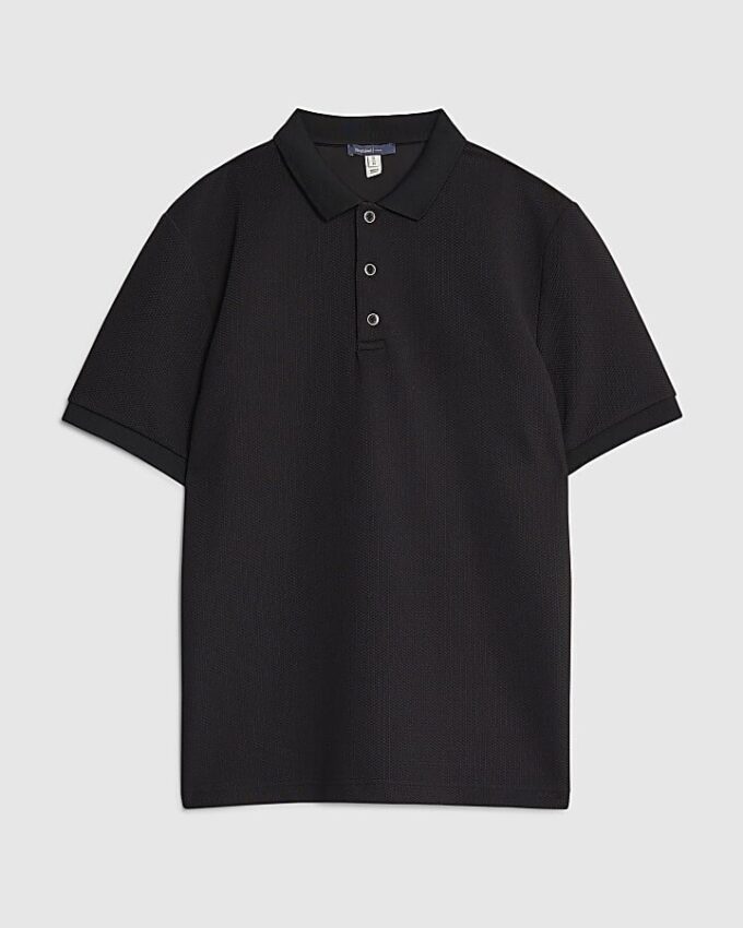 Svart slim fit-polotröja med struktur