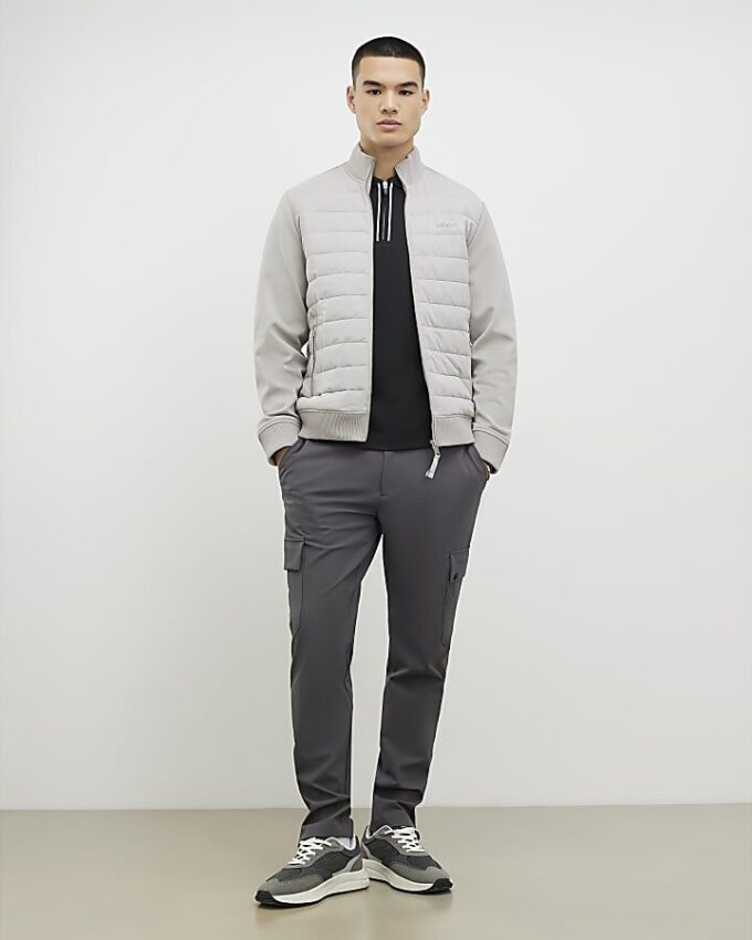 Svart slim fit-polotröja med textur och dragkedja