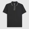 Svart slim fit-polotröja med textur och dragkedja