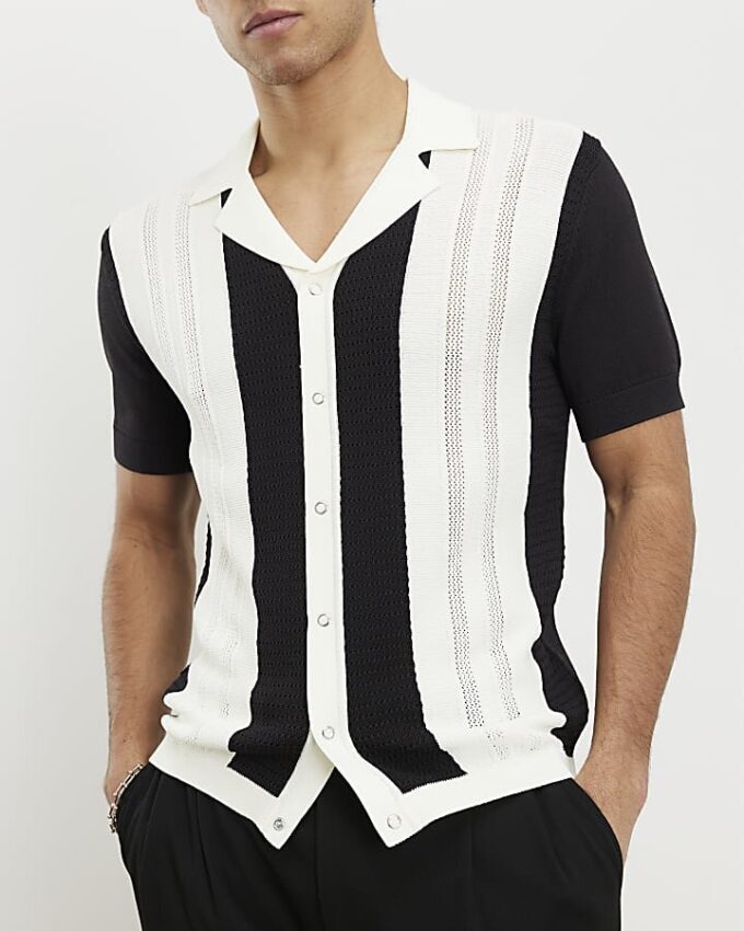 Svart slim fit-skjorta med färgblock