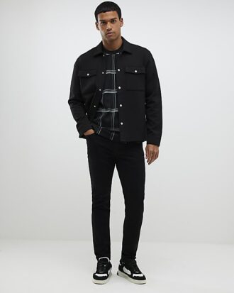 Svart slim fit-skjorta med krage