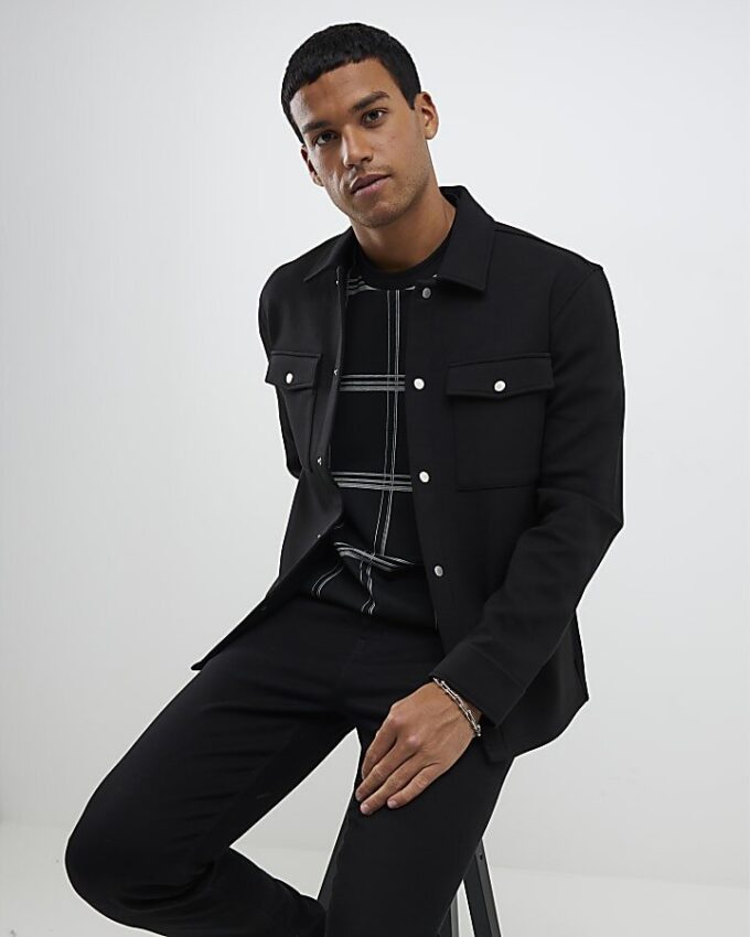 Svart slim fit-skjorta med krage