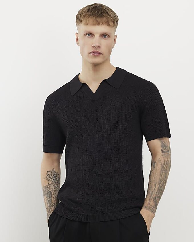 Svart slim fit-skjorta med öppen krage