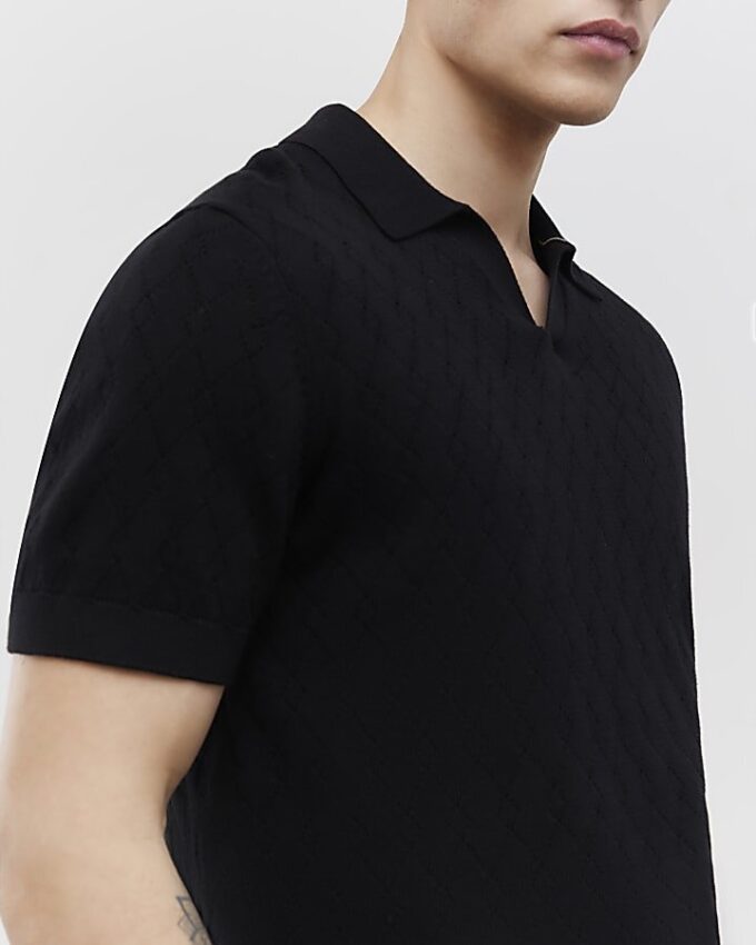 Svart slim fit-skjorta med öppen krage