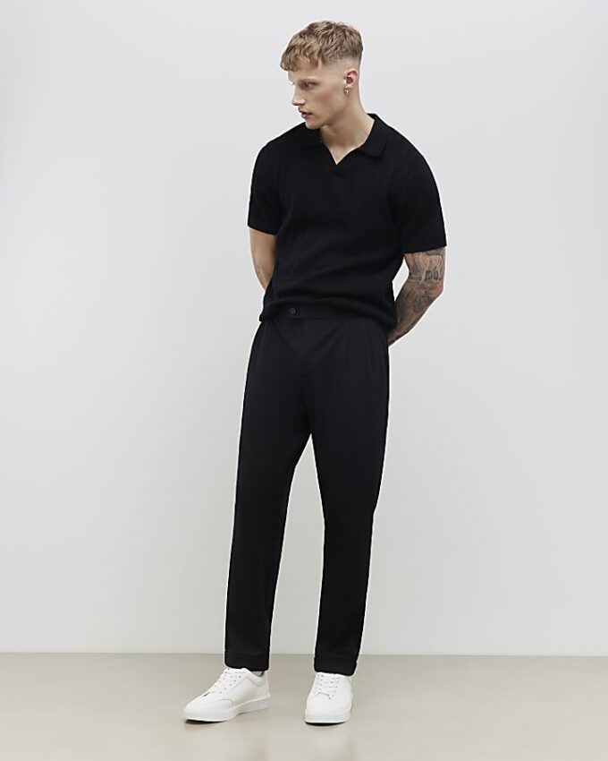 Svart slim fit-skjorta med öppen krage