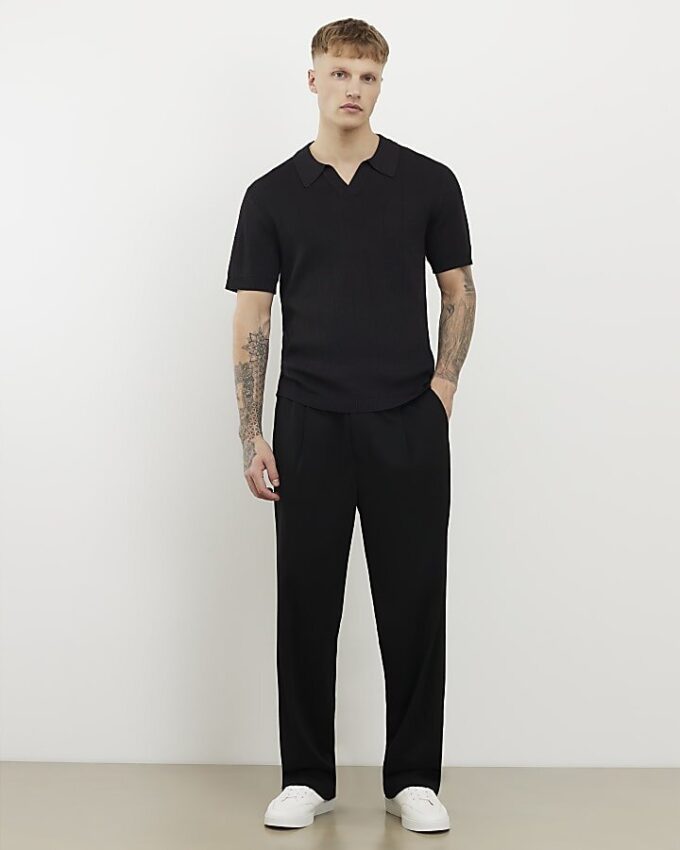 Svart slim fit-skjorta med öppen krage