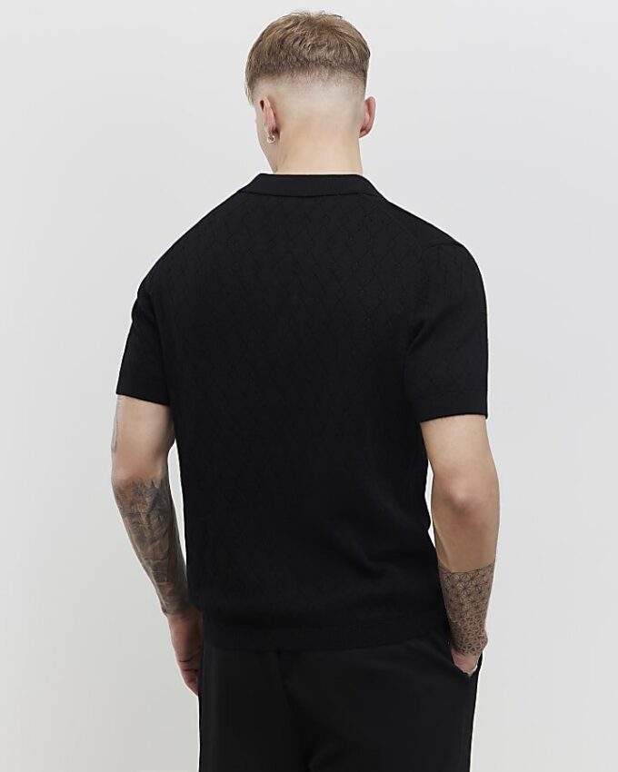 Svart slim fit-skjorta med öppen krage