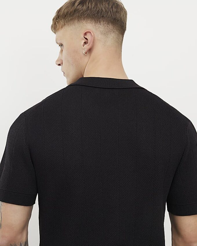 Svart slim fit-skjorta med öppen krage