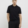 Svart slim fit-stickad polotröja